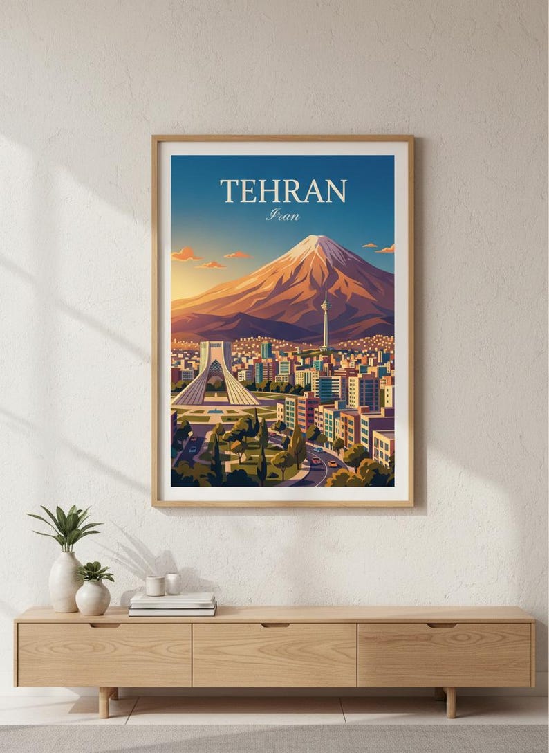 Tehran & Mount Damavand Travel Poster | Persian Mountain Art (Digital Download) image 4