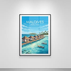Maldives Travel Poster | Tropical Island Beach Wall Art (Digital Download) image 8