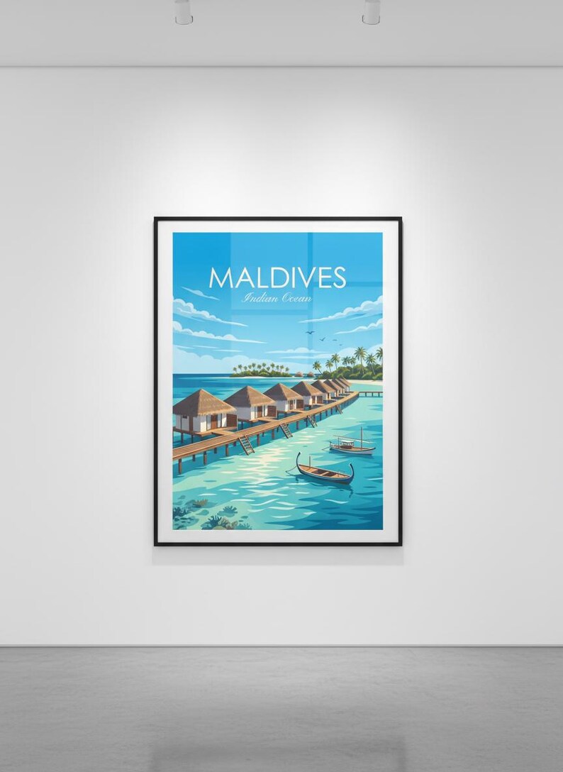 Maldives Travel Poster | Tropical Island Beach Wall Art (Digital Download) image 8