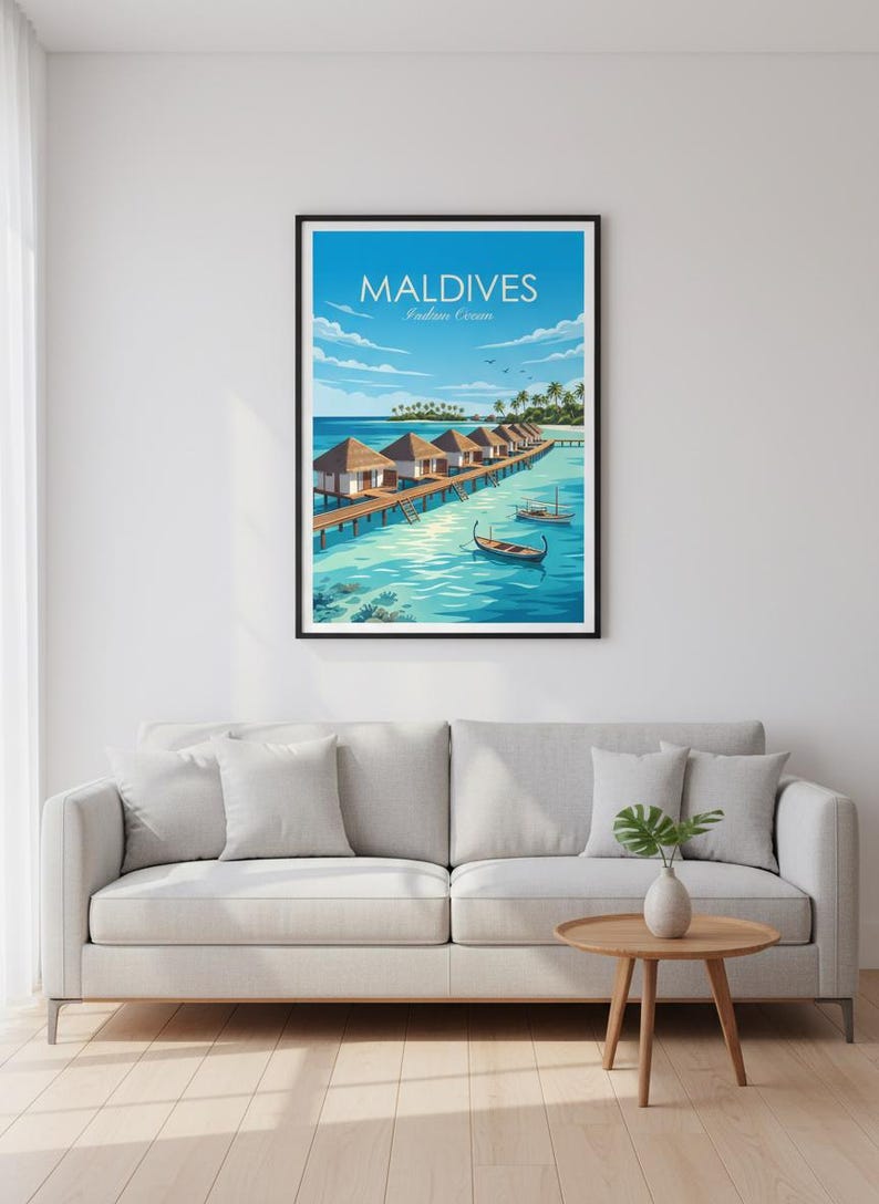 Maldives Travel Poster | Tropical Island Beach Wall Art (Digital Download) image 7