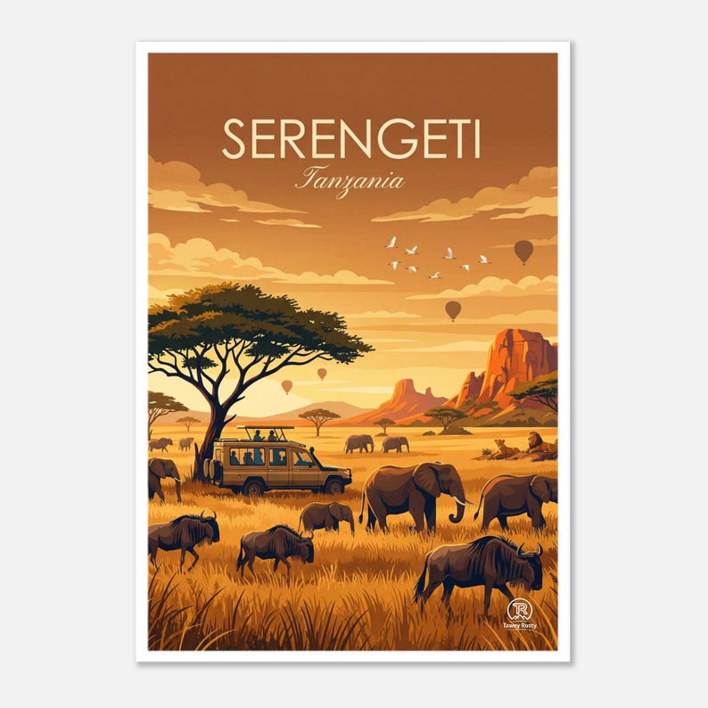 Serengeti Tanzania Safari Print | Retro African Landscape Wall Decor (Digital Download) image 1
