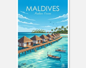 Maldives Travel Poster | Tropical Island Beach Wall Art (Digital Download)