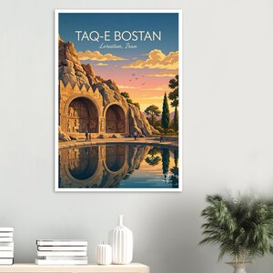 Lámina de viaje de Taq-e Bostan, póster de viaje, Lorestán, Irán