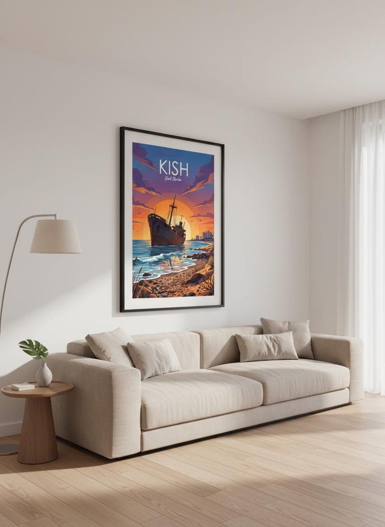 Print van een Grieks schip bij zonsondergang op Kish Island | Kunst van de Perzische Golfkust (digitale download) afbeelding 4