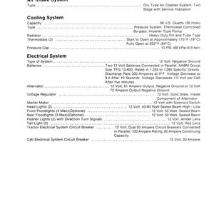 May include: A printed page with the title "GENERAL SPECIFICATIONS" and detailed technical information. The document includes specifications for the air intake, cooling, and electrical systems, including voltage, capacity, and type of components.