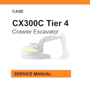 May include: White background with the text "CASE" at the top. Below, the text "CX300C Tier 4 Crawler Excavator" is displayed in black. An illustration of a crawler excavator is in the center. The text "SERVICE MANUAL" is in an orange rectangle at the bottom.