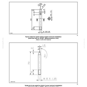 May include: Technical diagram of tools for clutch casing-engine removal and installation. The diagram includes measurements in millimeters, with a tool marked with no. 50169. The text also mentions the material used, UNI C40.