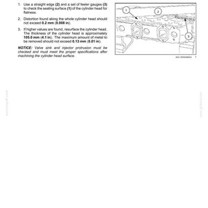 May include: Diagram of a cylinder head with numbered points and text instructions for checking flatness and distortion. The text includes measurements in inches and the text "Cylinder head - Check".
