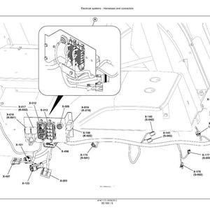 以下が含まれることがあります： 電気システム、ハーネス、コネクタの図。画像には、X-016、X-017、X-010などのコードでラベル付けされたさまざまなコンポーネントが表示されています。図には、コネクタの詳細なインセットビューが含まれています。