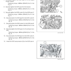 May include: Diagram of an engine's exhaust gas recirculation (EGR) system, with numbered components and tightening torque specifications in Newton-meters (N-m) and pound-feet (lb ft). Includes illustrations of the EGR system.