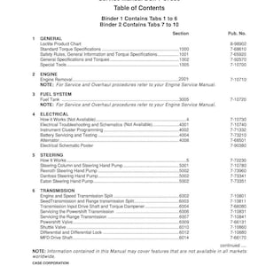 Puede incluir: Manual de servicio para tractores MX150 y MX170. La tabla de contenidos enumera secciones sobre informaci&oacute;n general, motor, sistema de combustible, electricidad, direcci&oacute;n y transmisi&oacute;n. Publicado por Case Corporation.