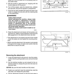 May include: A manual page titled "6 - WORKING OPERATIONS" with instructions and diagrams for machinery attachment operation. Includes safety warnings and steps for removing attachments. Diagrams show machinery components.
