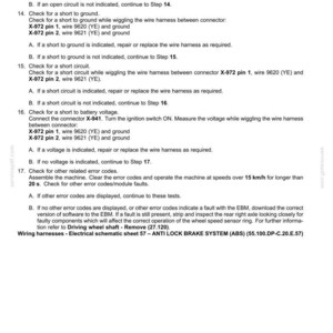 May include: A detailed document titled "Electrical systems - FAULT CODES" with troubleshooting steps for wiring harnesses. Includes instructions for checking circuits, shorts, and voltage, with references to specific wire numbers and connectors.