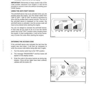 K&ouml;nnte beinhalten: Seite mit Betriebsanweisungen und Diagrammen. Der Text erkl&auml;rt die Verwendung der Diebstahlsicherung, einschlie&szlig;lich der Eingabe des Zugangscodes. Die Diagramme zeigen einen Bildschirm und ein Bedienfeld mit Tasten.