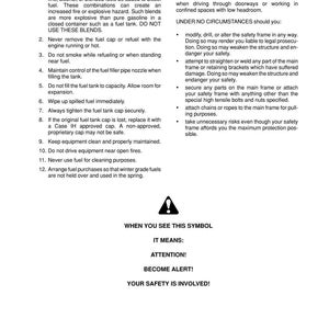 Pu&ograve; includere: Una pagina di manuale con istruzioni di sicurezza per il carburante diesel e i telai di sicurezza dei trattori. La pagina include avvertenze, simboli di sicurezza e linee guida dettagliate per il funzionamento e la manutenzione sicuri.