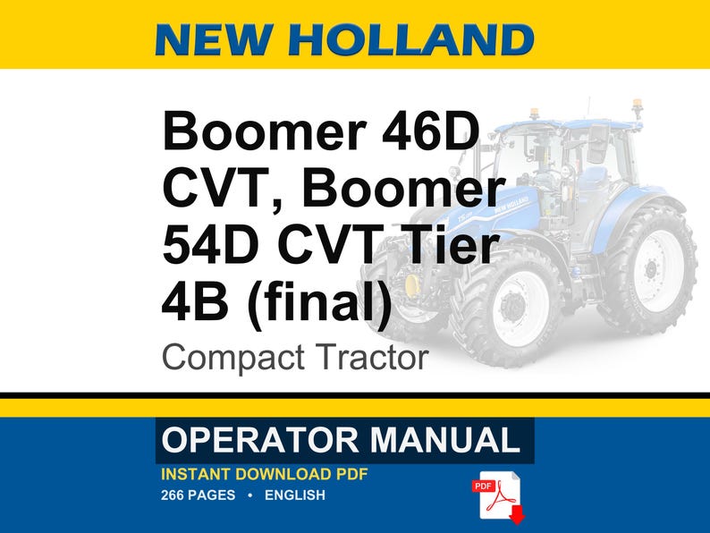 New Holland Boomer 46d CVT, Boomer 54d CVT Tier 4b (final) Compact Tractor Operator Owners Operation Manual | Instant PDF Download image 1