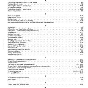 May include: A detailed table of contents from a manual, listing various topics such as safety rules, operating instructions, and maintenance procedures. The text is in black font on a white background.