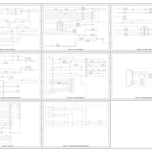 May include: Nine diagrams of electrical schematics, each with detailed line drawings and text labels. The diagrams are arranged in a grid, with each sheet labeled with a specific system, such as "Light Control" and "Air Conditioning".