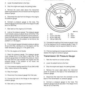 May include: A printed page with instructions for checking engine oil pressure. The text includes steps for using a pressure gauge, with a diagram of the gauge showing pressure readings in psi and kPa. The document is dated 2-90.