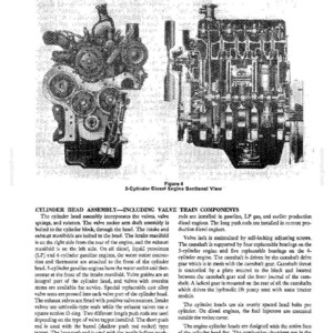 May include: An illustrated sectional view of a 3-cylinder diesel engine, showing internal components like the cylinder head assembly, valves, and valve train. The image includes text describing engine parts and functions.