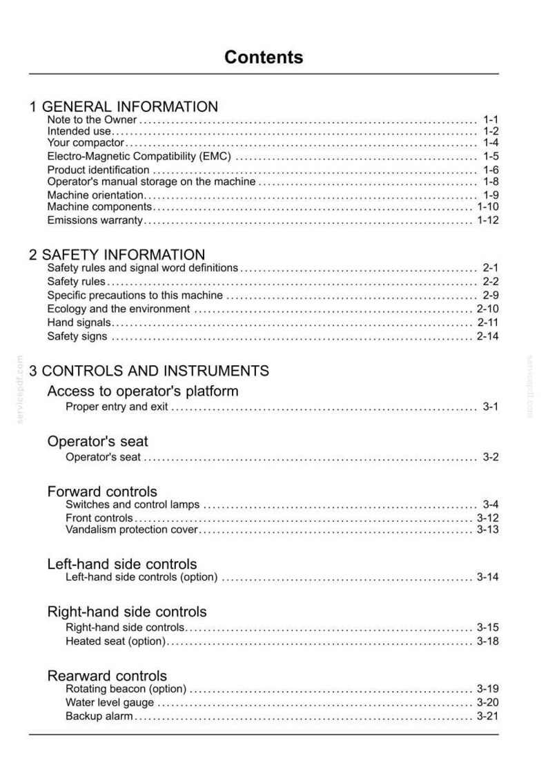 Puede incluir: Un documento blanco titulado "Contenido" con una lista de temas que incluyen "Informaci&oacute;n general", "Informaci&oacute;n de seguridad" y "Controles e instrumentos". El documento parece ser un manual.