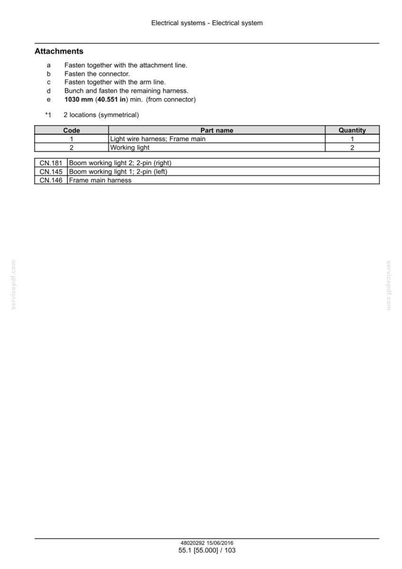 Pode incluir: Documento t&eacute;cnico "Sistemas el&eacute;tricos - Sistema el&eacute;trico" com tabela de pe&ccedil;as e quantidades. Inclui instru&ccedil;&otilde;es de fixa&ccedil;&atilde;o e uma medida de 1030 mm.