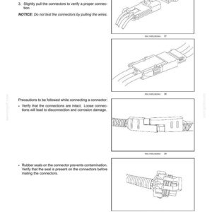 May include: Diagrams illustrating the steps for connecting electrical connectors. The images show the process of pushing connectors together, securing latches, and verifying connections. Text provides instructions and precautions.