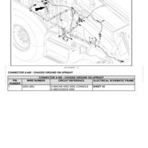 May include: Diagram of electrical systems, harnesses, and connectors. The image shows a detailed schematic of wiring on a vehicle, including connector X-485 and chassis ground components. Text includes wire numbers and circuit references.