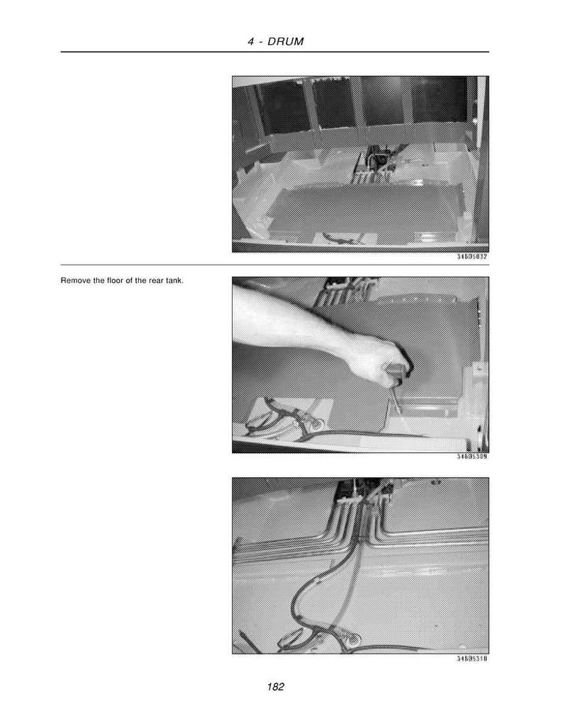 Puede incluir: Una imagen en escala de grises de un manual, que muestra tres vistas diferentes de un componente mec&aacute;nico. La imagen superior muestra una vista general del componente. La imagen del medio muestra una mano usando una herramienta. La imagen inferior muestra un primer plano de tubos y cables.