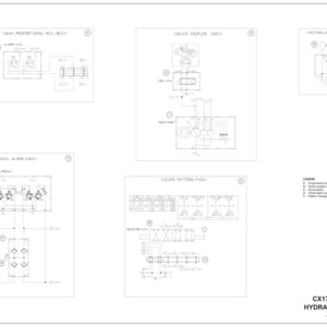 May include: A white schematic diagram of a CX17C excavator hydraulic system. The diagram includes several smaller diagrams labeled with titles such as "12V Proportional Sol. HECU" and "Quick Coupler (optional)." The bottom right corner contains the text "CX17C Excavator Hydraulic Schematic."