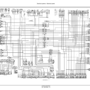 Puede incluir: Un diagrama esquem&aacute;tico detallado en blanco y negro de un sistema el&eacute;ctrico. El diagrama presenta numerosas l&iacute;neas, s&iacute;mbolos y etiquetas de texto, que ilustran el cableado y los componentes complejos del sistema. El t&iacute;tulo "Electrical systems - Electrical system" est&aacute; en la parte superior.