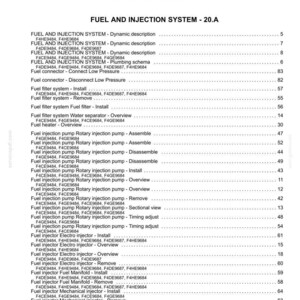 May include: A page from a manual titled "Index" with the heading "Power Production - B." The document lists various fuel and injection system components, including descriptions, plumbing schematics, and overviews. The document is dated 09/11/2009.