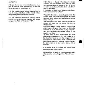 May include: A printed page detailing the use of P3 Coud Cleaner, a concentrated cleaning liquid for grease and oil removal from machine and engine components. The text includes instructions for dilution and application.