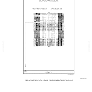 May include: A black and white schematic diagram of bulkhead connectors, labeled "Chassis Harness" and "Cab Harness." The diagram includes text and numerical designations. The text "FRAME 27" is also visible. The document is labeled "430 Electrical Schematic Frame 27."