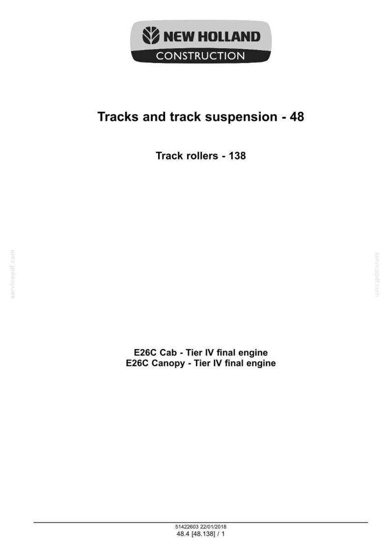 May include: White background with the New Holland Construction logo at the top. Text includes "Tracks and track suspension - 48", "Track rollers - 138", and engine specifications. The document is dated 22/01/2018.