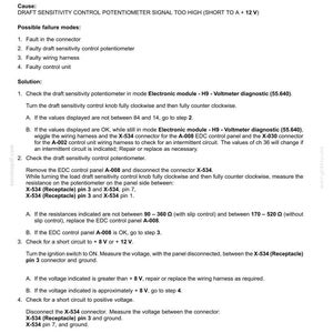 May include: A diagnostic document for electrical systems, displaying fault codes. The text details troubleshooting steps for a draft sensitivity control potentiometer with the code 1022. Includes instructions for checking voltage and resistance.