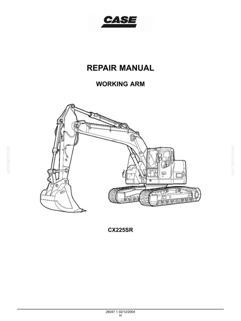 May include: A repair manual for a CASE CX225SR excavator working arm. The cover features the CASE logo and the text "REPAIR MANUAL WORKING ARM". The illustration shows the excavator's arm and bucket in detail.