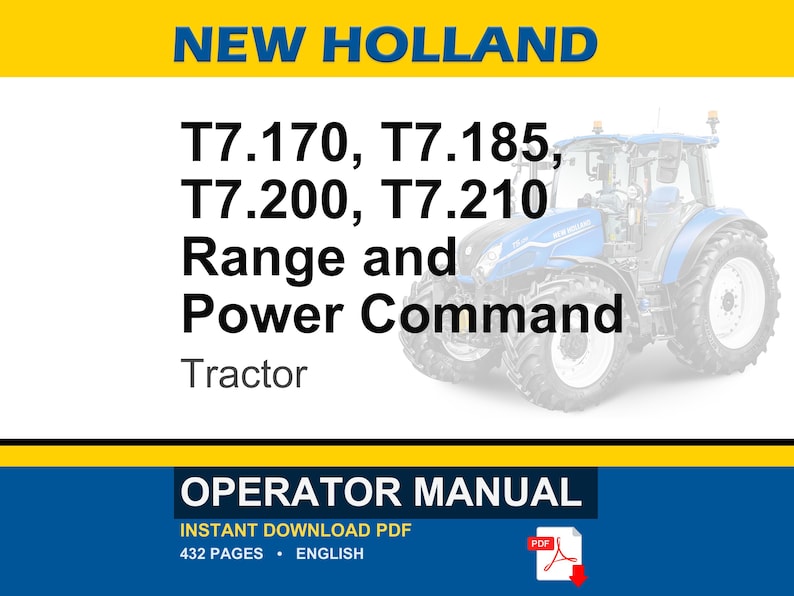 New Holland T7.170, T7.185, T7.200, T7.210 Range and Power Command Tractor Operator Owners Operation Manual | Instant Pdf Download image 1