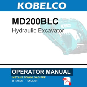Kobelco MD200BLC Hydraulic Excavator Operator Owners Operation Manual | Instant PDF Download image 1