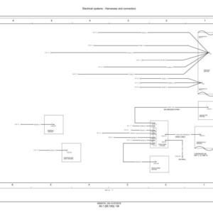 May include: Diagram of an electrical system, featuring harnesses and connectors. The image is a technical drawing with lines and boxes, labeled with text. The title "Electrical systems - Harnesses and connectors" is at the top.