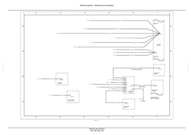 May include: Diagram of an electrical system, featuring harnesses and connectors. The image is a technical drawing with lines and boxes, labeled with text. The title "Electrical systems - Harnesses and connectors" is at the top.