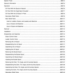 May include: A page from a manual titled "TABLE OF CONTENTS." The document lists various topics, including "Specifications," "Operation," and "Removal." The text is black on a white background, with page numbers on the right.