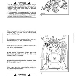May include: A technical manual page titled SECTION 2 - CONTROLS AND INSTRUMENTS, featuring instructions for towing a tractor. It includes a line drawing of a tractor, a diagram of the operator seat and steering wheel with numbered controls, and warnings.