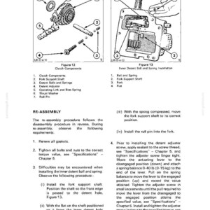 Op de afbeelding: Technische diagrammen van mechanische componenten met labels en instructies. Figuren 12 en 13 tonen koppelingscomponenten en de installatie van de binnenste kogel en veer. Tekst beschrijft de montage, inclusief het aandraaien van bouten.