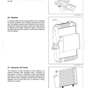 Puede incluir: Diagrama de componentes de maquinaria, que incluye un asiento del operador, un radiador y un enfriador de aceite hidr&aacute;ulico. El radiador es un componente met&aacute;lico rectangular. El asiento del operador est&aacute; acolchado.