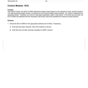 May include: A document detailing fault codes for electrical systems. The text includes "DTC E9DD - ECU internal failure - Torque request due to air control exceeds maximum torque limit." It provides context and a solution for the issue.