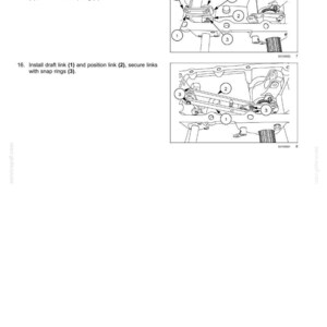 Pu&ograve; includere: Schema della valvola di controllo del sollevatore a tre punti di un sistema idraulico. L'immagine include illustrazioni dettagliate di collegamenti connettori, piastre di trazione e anelli elastici, con componenti numerati per le istruzioni di montaggio. Il testo in alto recita "Hydraulic systems - Three-point hitch control valve."