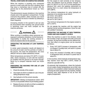May include: A technical document page titled SECTION 3 - OPERATING INSTRUCTIONS, detailing procedures for operating machinery in special conditions, including low temperatures, high temperatures, and high humidity levels with specific temperature data.
