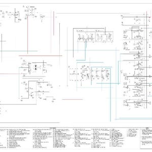 May include: A detailed technical diagram with numerous symbols, lines, and text annotations. The diagram is primarily black and white, with some blue and red lines. The text at the bottom appears to be a legend or key for the diagram.