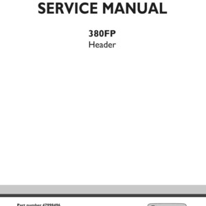 May include: A white service manual cover with the text "SERVICE MANUAL" in bold black letters. Below, the text reads "380FP Header". The bottom of the cover includes the part number, edition, and date, along with the New Holland Agriculture logo.